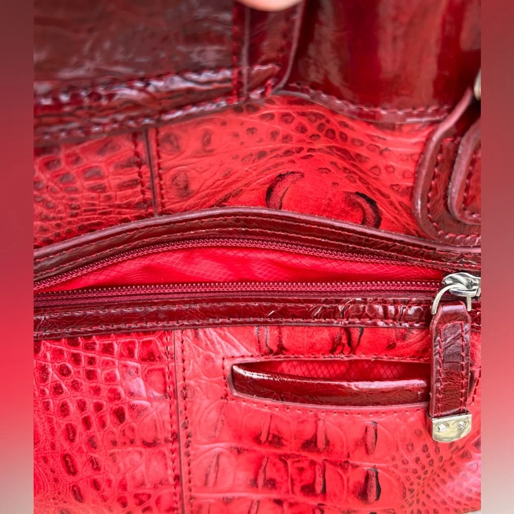 - Red Reptile Embossed Leather Shoulder Bag! EUC!